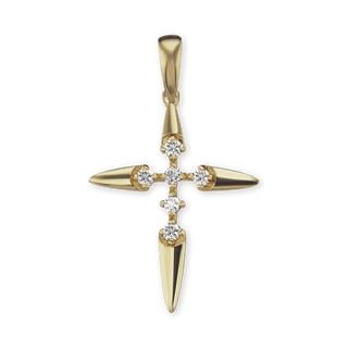 14K Yellow Gold Contemporary Cross Pendant with Diamonds (34 x 20 mm)