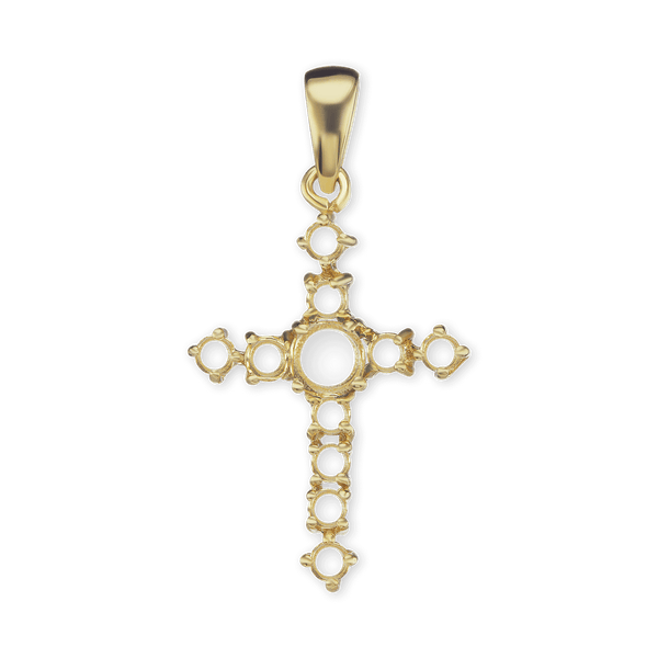 14K Gold Contemporary Cross 11 Stone Pendant Mounting (35 x 18 mm)