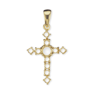 14K Gold Contemporary Cross 11 Stone Pendant Mounting (35 x 18 mm)