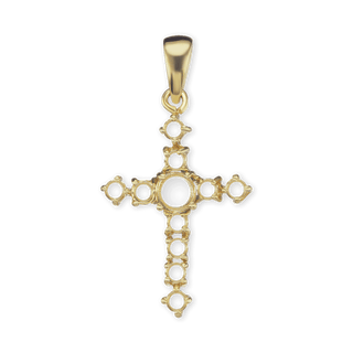 14K Gold Contemporary Cross 11 Stone Pendant Mounting (35 x 18 mm)