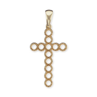 14K Gold Bezel Set Classic Cross 12 Stone Pendant Mounting (37 x 17 mm)