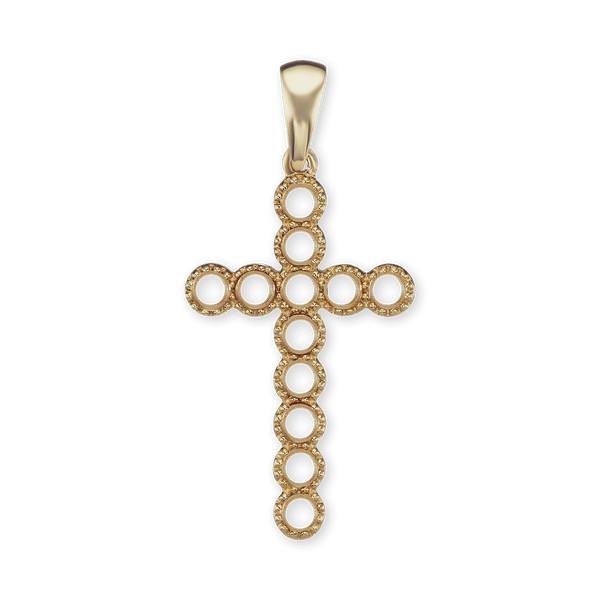 14K Gold Bezel Set Classic Cross 12 Stone Pendant Mounting (37 x 17 mm)