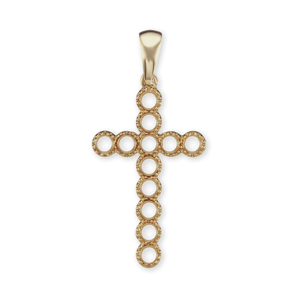 14K Gold Bezel Set Classic Cross 12 Stone Pendant Mounting (37 x 17 mm)