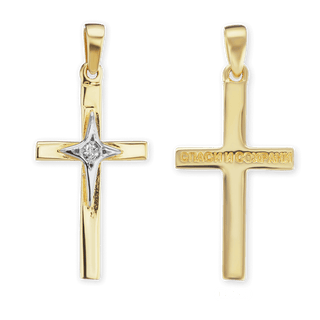 14K Gold Classic Cross Pendant with Diamond Accent (30 x 14 mm)