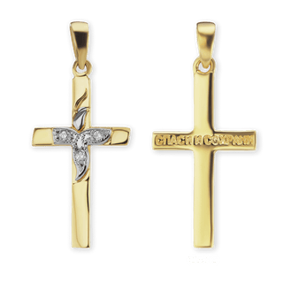 14K Gold Classic Cross Pendant with Diamond Accent (30 x 19 mm)