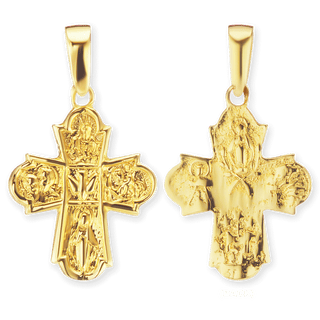 14K Gold 4-Way Byzantine Cross Pendant (21 x 12 mm)