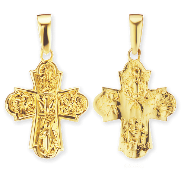 14K Gold 4-Way Byzantine Cross Pendant (21 x 12 mm)