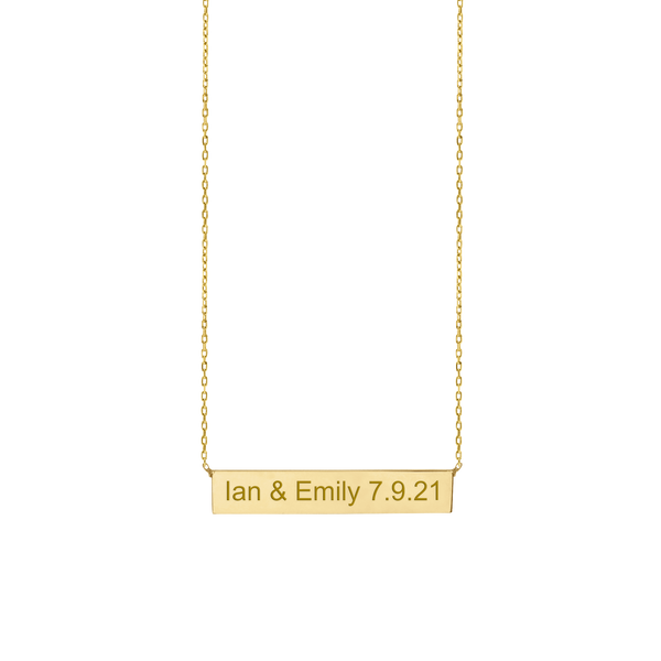 Bar Necklace with Optional Engraving in Sterling Silver 18K Yellow Gold Finish (18" Chain)