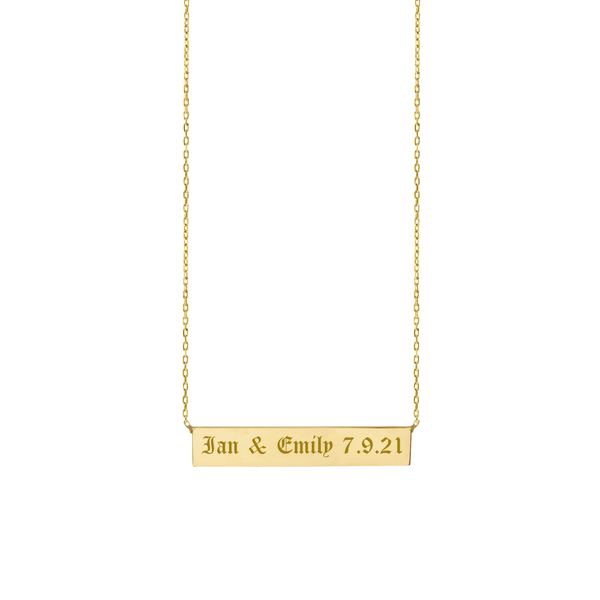 Bar Necklace with Optional Engraving in Sterling Silver 18K Yellow Gold Finish (18" Chain)