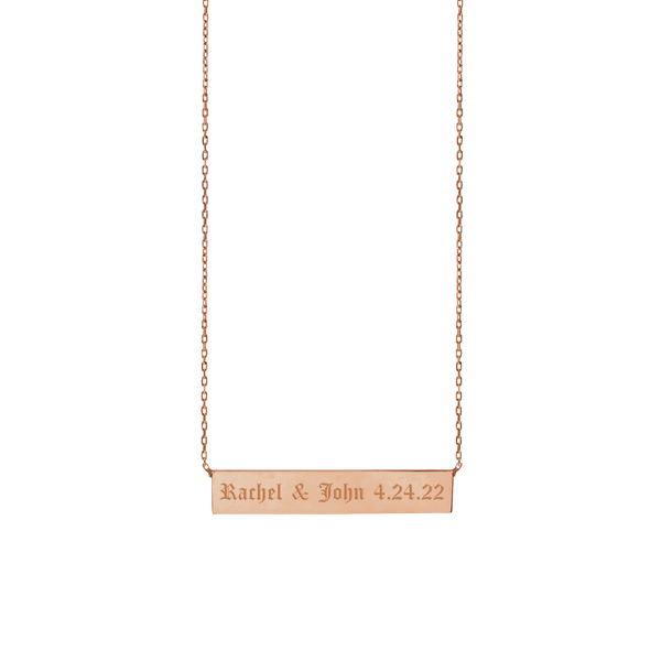 Bar Necklace with Optional Engraving in Sterling Silver 18K Pink Gold Finish (18" Chain)