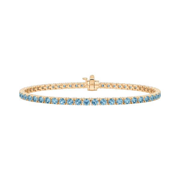 Tennis Bracelet with Aquamarine Stones (March Birthstones) in 18K Gold (1.75 mm - 4.0 mm)