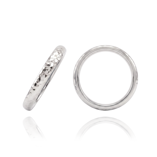 14K White Gold Hammered Domed Wedding Bands (2.0 mm - 6.0 mm)