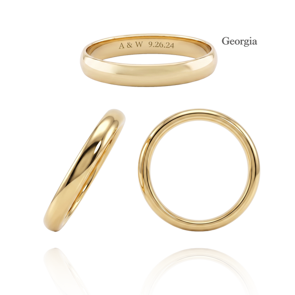 14K Yellow Gold Domed Wedding Bands with Optional Engraving  (3.0 mm)