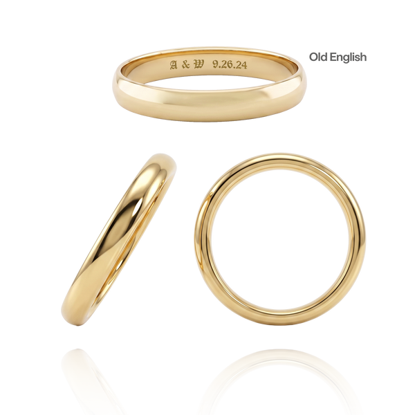 14K Yellow Gold Domed Wedding Bands with Optional Engraving  (3.0 mm)