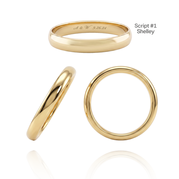 14K Yellow Gold Domed Wedding Bands with Optional Engraving  (3.0 mm)
