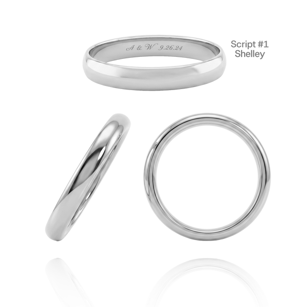 14K White Gold Domed Wedding Bands with Optional Engraving  (3.0 mm)