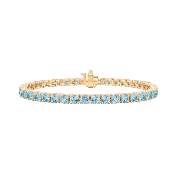 Tennis Bracelet with Aquamarine Stones (March Birthstones) in 18K Gold (1.75 mm - 4.0 mm)