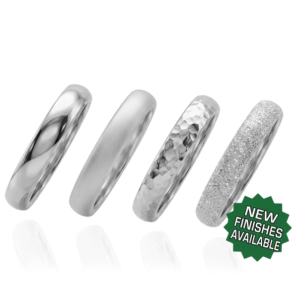 14K White Gold Domed Wedding Bands with Optional Engraving  (4.0 mm)