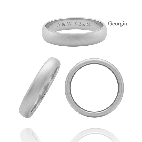 14K White Gold Domed Wedding Bands with Optional Engraving  (4.0 mm)