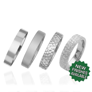 14K White Gold Flat Wedding Bands with Optional Engraving  (4.0 mm)