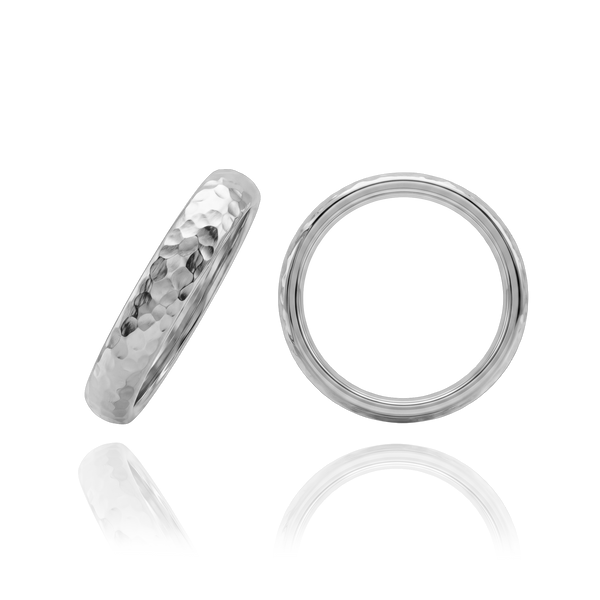 14K White Gold Domed Wedding Bands with Optional Engraving  (4.0 mm)