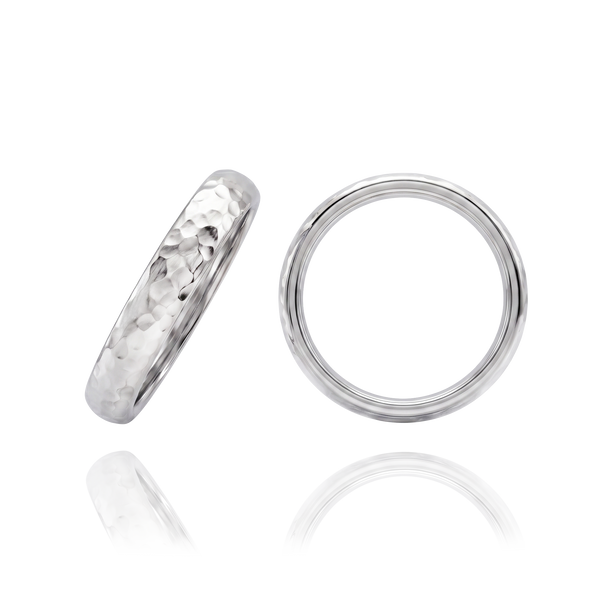 14K White Gold Hammered Domed Wedding Bands (2.0 mm - 6.0 mm)