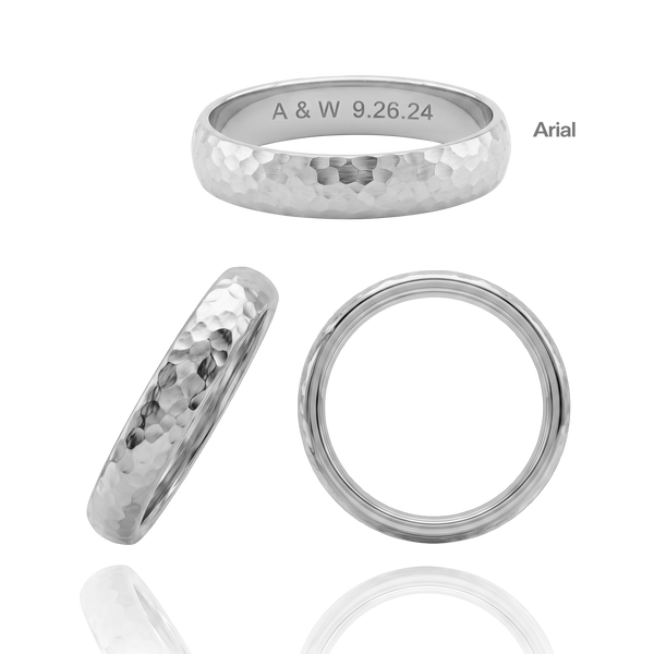 14K White Gold Domed Wedding Bands with Optional Engraving  (4.0 mm)
