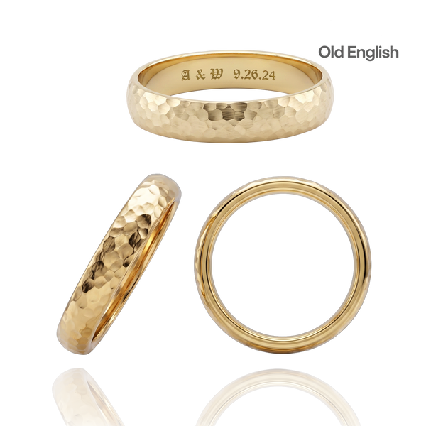 14K Yellow Gold Domed Wedding Bands with Optional Engraving  (4.0 mm)