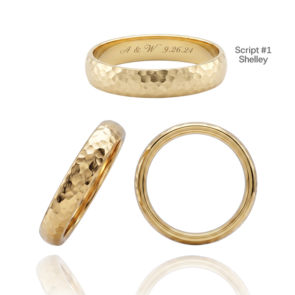 14K Yellow Gold Domed Wedding Bands with Optional Engraving  (4.0 mm)