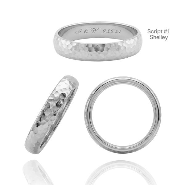 14K White Gold Domed Wedding Bands with Optional Engraving  (4.0 mm)