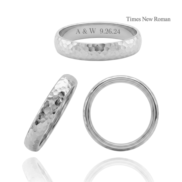 14K White Gold Domed Wedding Bands with Optional Engraving  (4.0 mm)