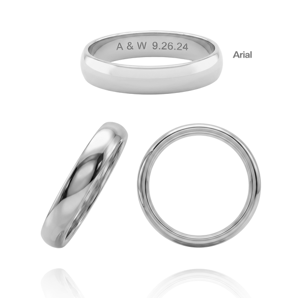 14K White Gold Domed Wedding Bands with Optional Engraving  (4.0 mm)