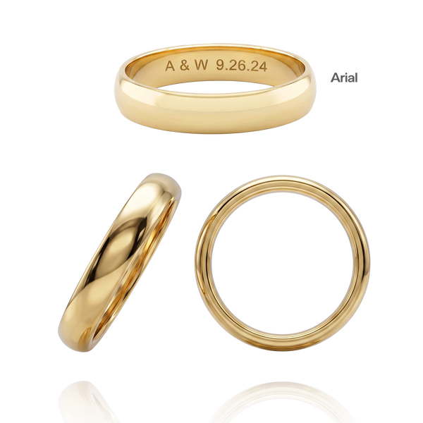 14K Yellow Gold Domed Wedding Bands with Optional Engraving  (4.0 mm)