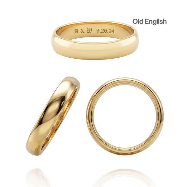 14K Yellow Gold Domed Wedding Bands with Optional Engraving  (4.0 mm)