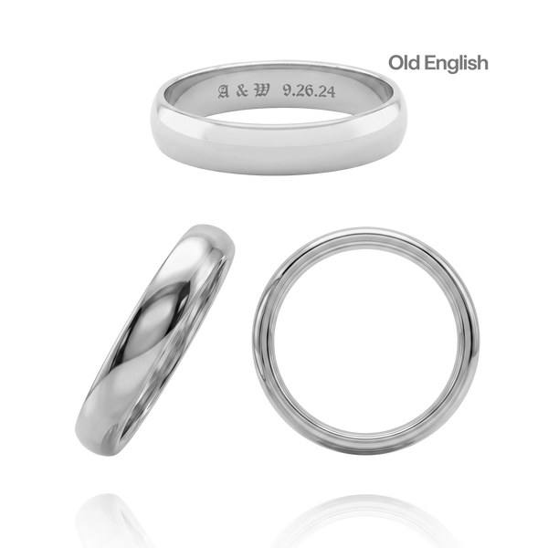 14K White Gold Domed Wedding Bands with Optional Engraving  (4.0 mm)