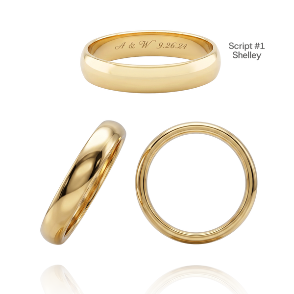 14K Yellow Gold Domed Wedding Bands with Optional Engraving  (4.0 mm)