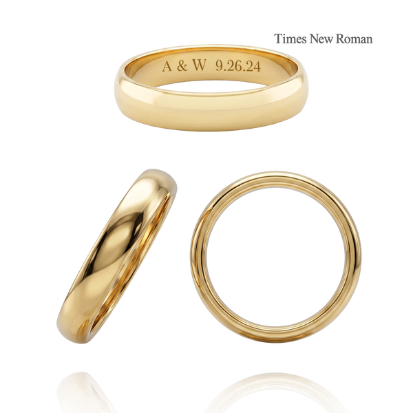 14K Yellow Gold Domed Wedding Bands with Optional Engraving  (4.0 mm)