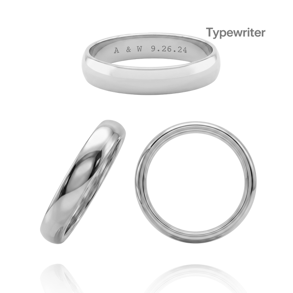 14K White Gold Domed Wedding Bands with Optional Engraving  (4.0 mm)