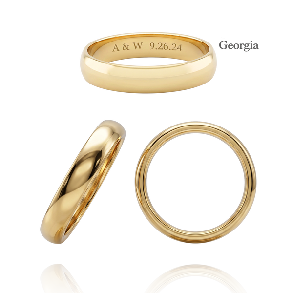 14K Yellow Gold Domed Wedding Bands with Optional Engraving  (4.0 mm)