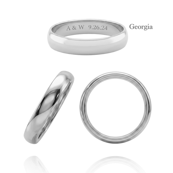 14K White Gold Domed Wedding Bands with Optional Engraving  (4.0 mm)