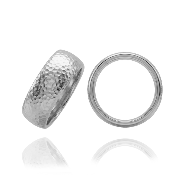 14K White Gold Domed Wedding Bands with Optional Engraving  (6.0 mm)