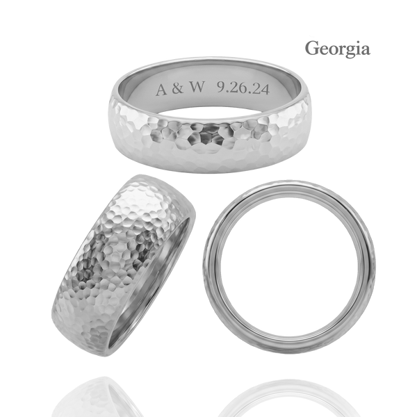 14K White Gold Domed Wedding Bands with Optional Engraving  (6.0 mm)
