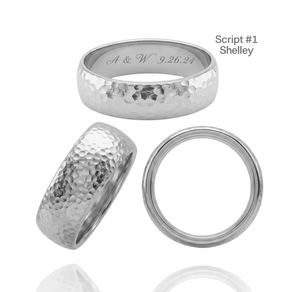 14K White Gold Domed Wedding Bands with Optional Engraving  (6.0 mm)