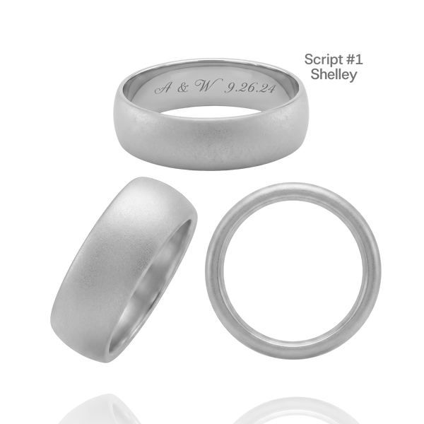 14K White Gold Domed Wedding Bands with Optional Engraving  (6.0 mm)