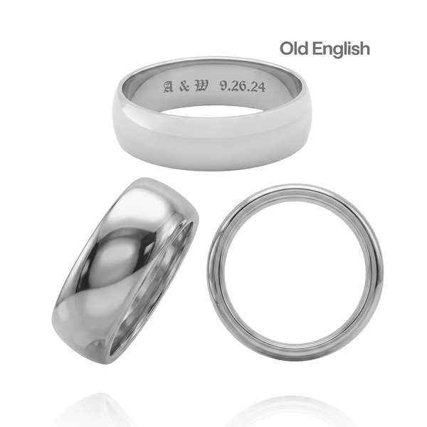 14K White Gold Domed Wedding Bands with Optional Engraving  (6.0 mm)