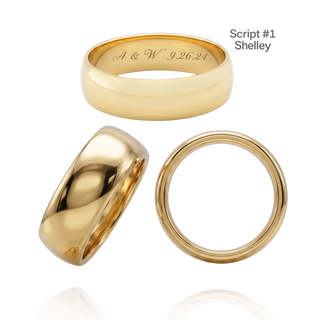14K Yellow Gold Domed Wedding Bands with Optional Engraving  (6.0 mm)