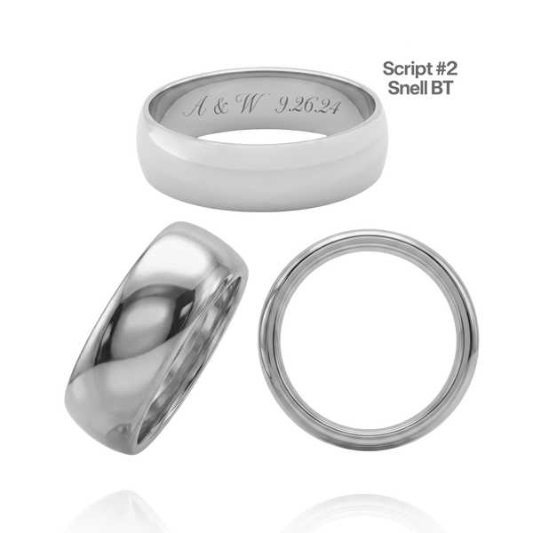 14K White Gold Domed Wedding Bands with Optional Engraving  (6.0 mm)