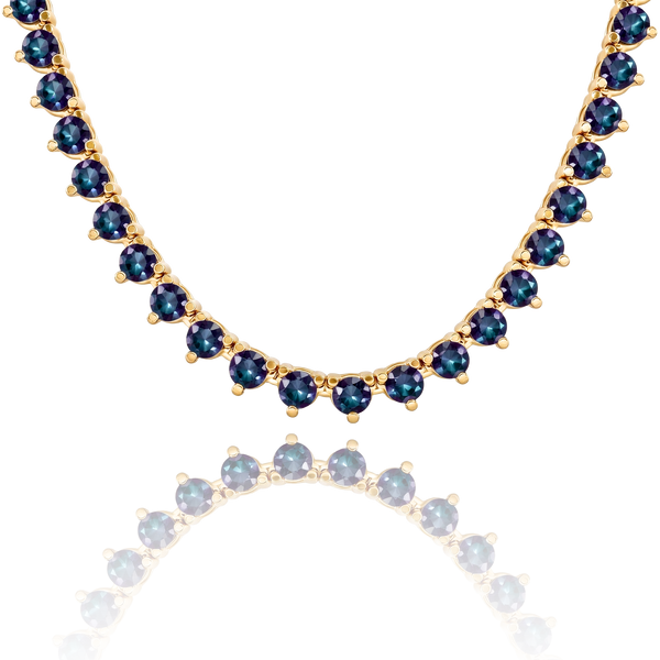 Tennis Necklace with Alexandrite Stones (June Birthstones) in 14K Gold (1.75 mm - 4.0 mm)
