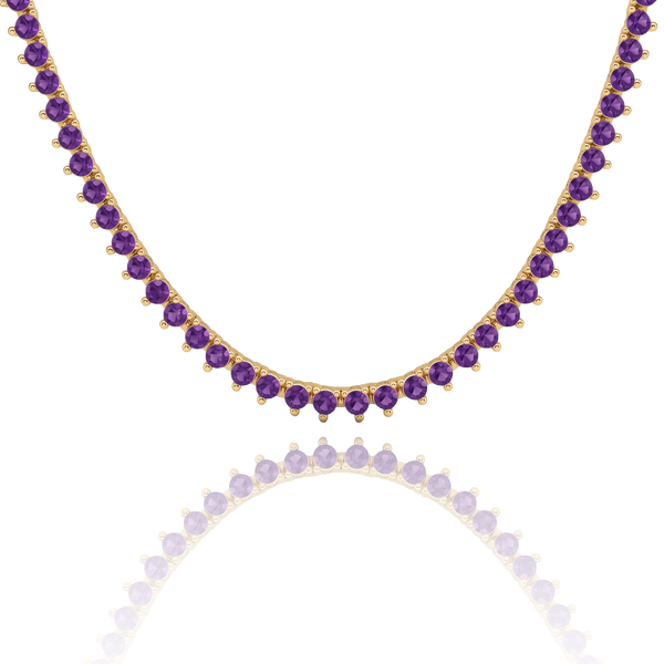 Tennis Necklace with Amethyst Stones (February Birthstones) in 14K Gold (1.75 mm - 4.0 mm)