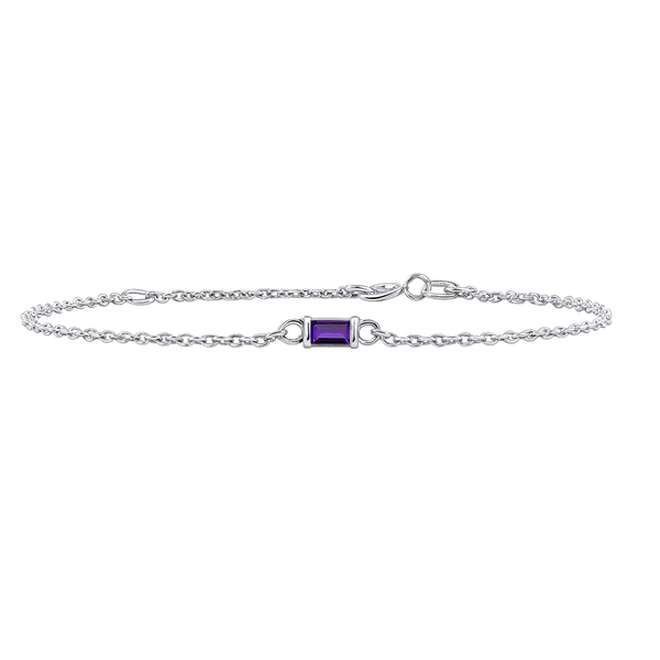 Diamond or Gemstone Baguette Bezel Charm in 14K White Round Cable Bracelet